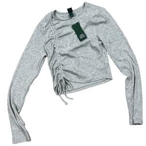Wild Fable Women's Gray Long Sleeve Ruched Cropped T-Shirt - Size XL - NWT